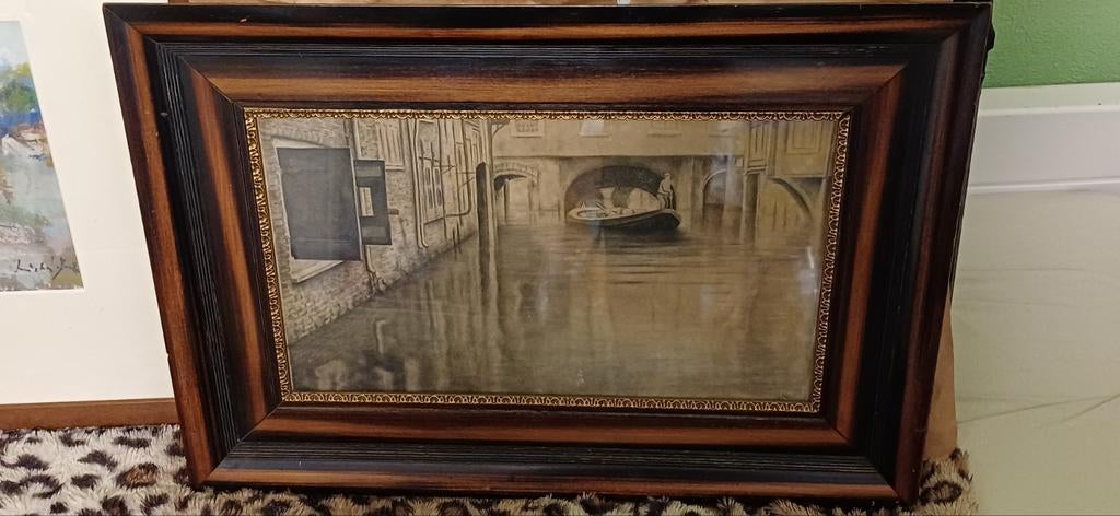Vintage tekening van Venetië in lijst, Antiek en Kunst, Ophalen