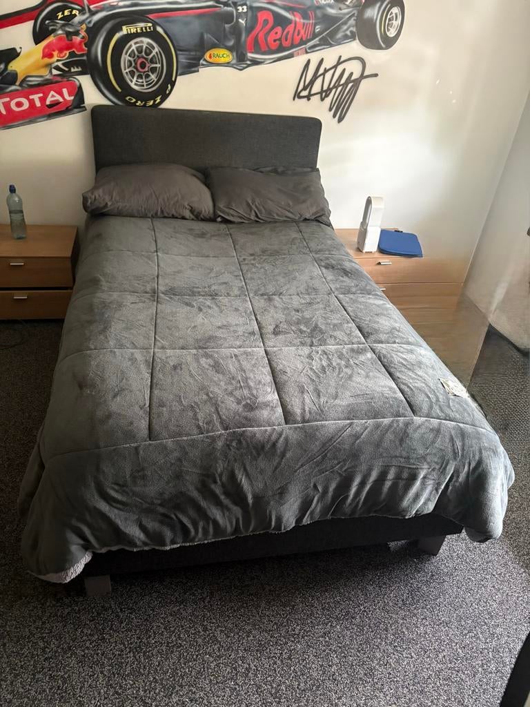 Boxspring 120x200 cm met hoofdbord - Grijs, Ophalen, Gebruikt, Twijfelaar, 120 cm