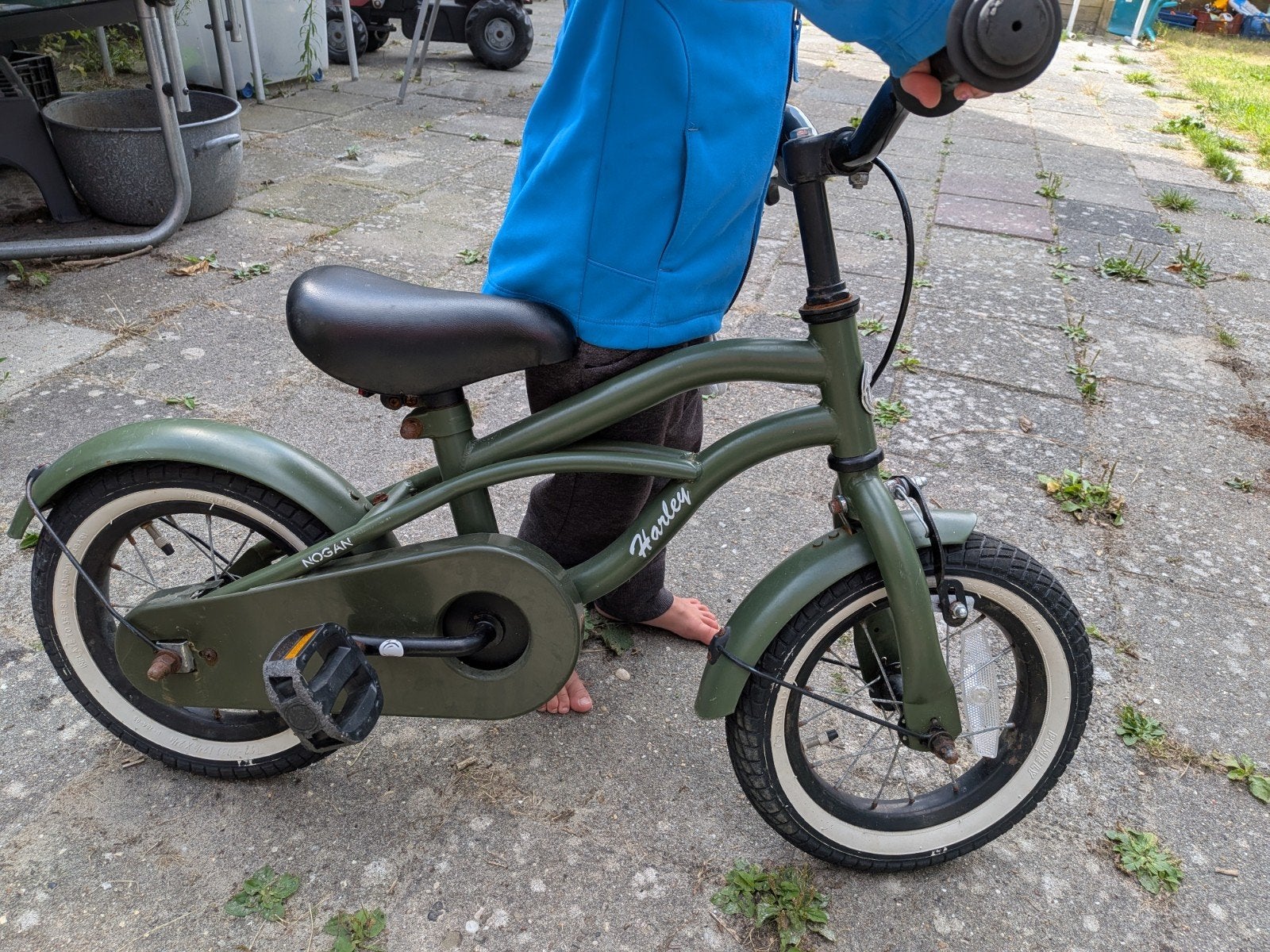 Nogan Harley 12 inch kinderfiets groen met zijwieltjes, Ophalen, Nogan Harley, Zijwieltjes, Gebruikt