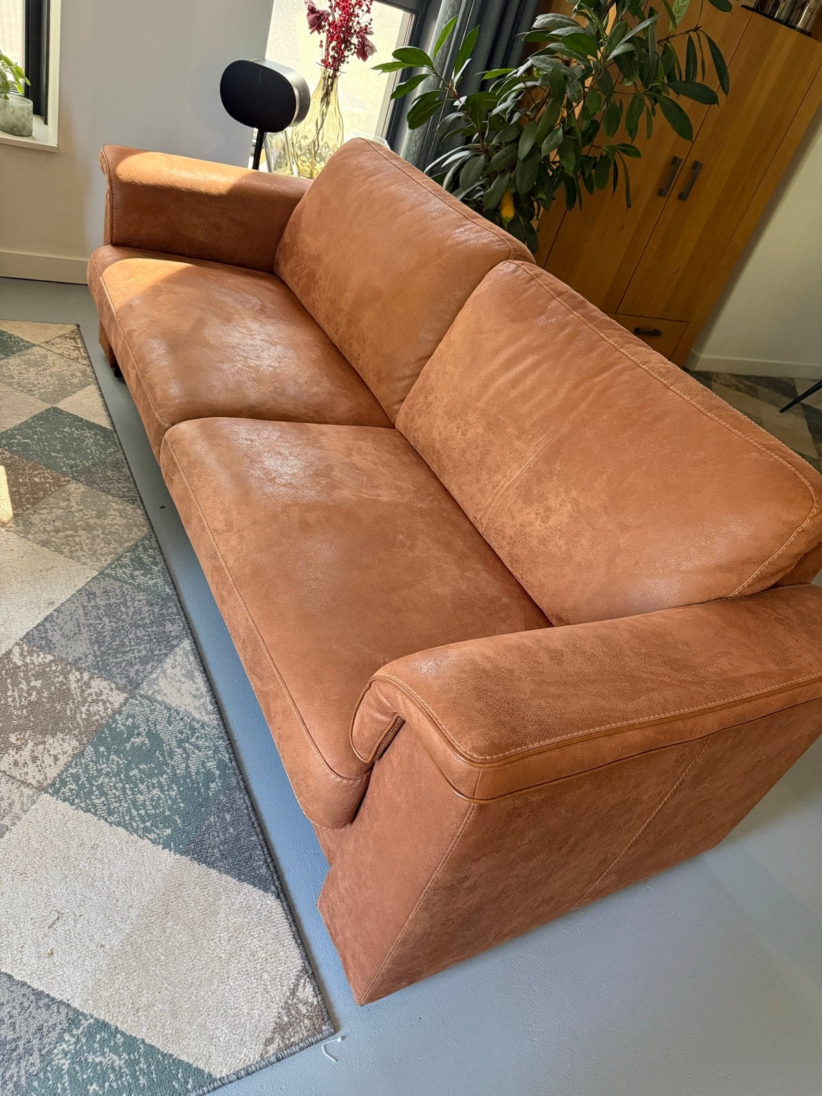 Cognac Kleur Bank- 210cm Lang, 87cm Diep, Huis en Inrichting, Banken | Bankstellen, Ophalen, Gebruikt, Driepersoons, 75 tot 100 cm