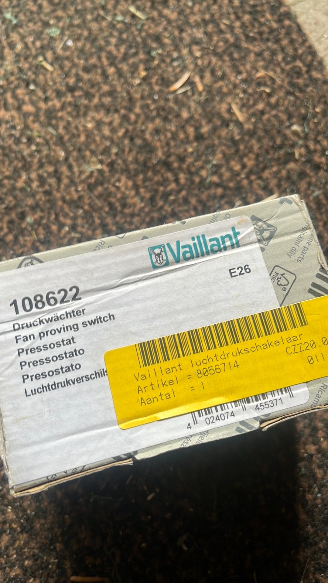 Vaillant luchtdrukschakelaar voor Mag 11/2, Ophalen, Minder dan 3 jaar oud, Minder dan 20 liter, Nieuw