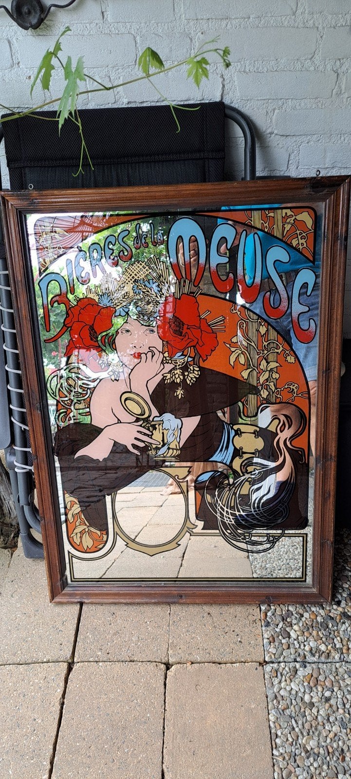 Vintage spiegel 'Bieres de la Meuse' - Art Nouveau stijl, Ophalen of Verzenden