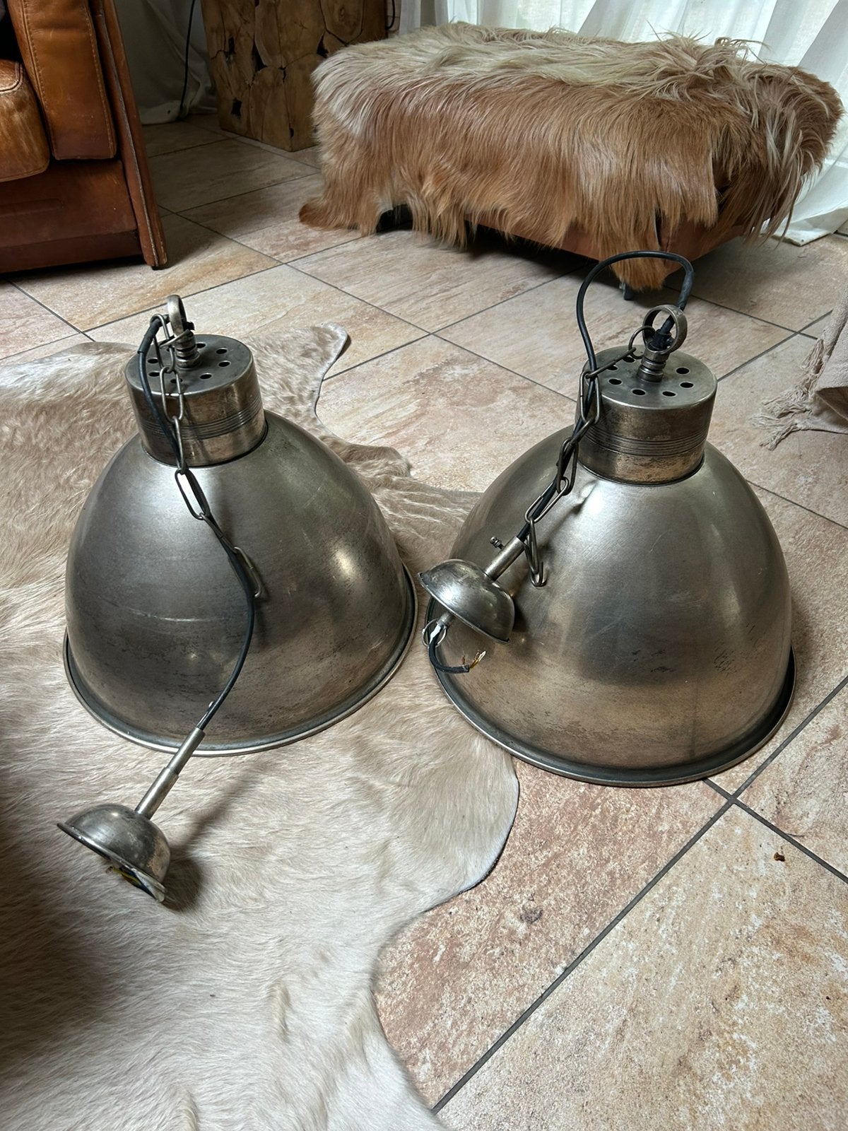 Vintage Grote industriële hanglampen, Ophalen, Zo goed als nieuw
