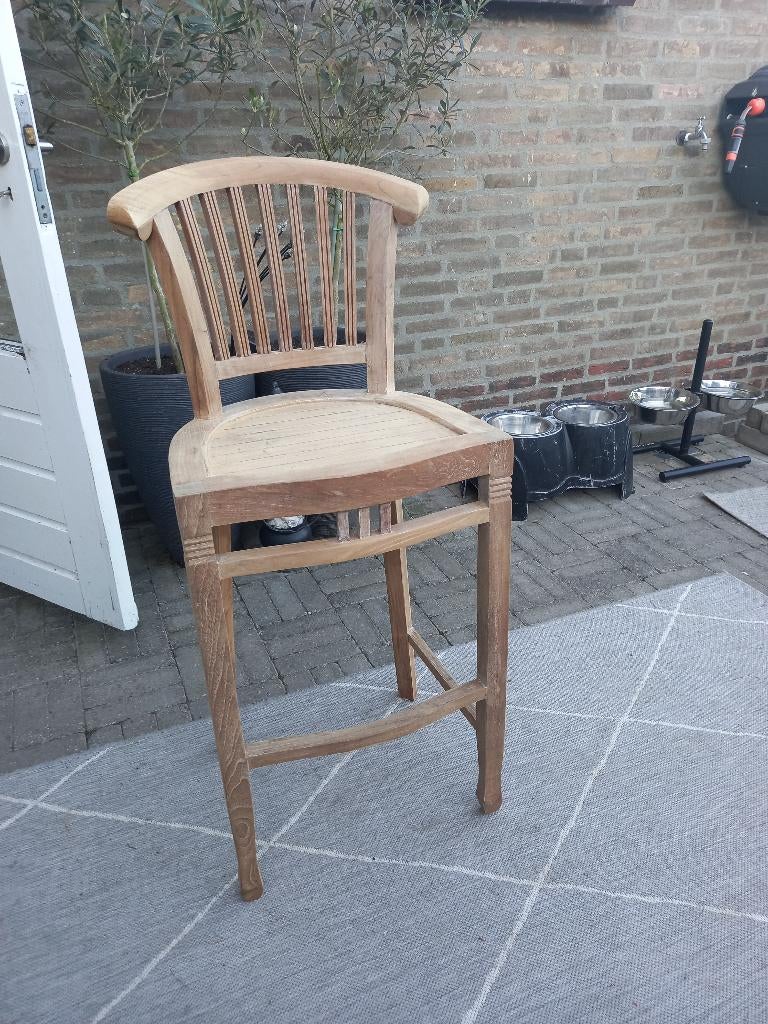 2 Teakhouten barkrukken, Huis en Inrichting, Barkrukken, Ophalen, Gebruikt, 60 tot 90 cm, Hout