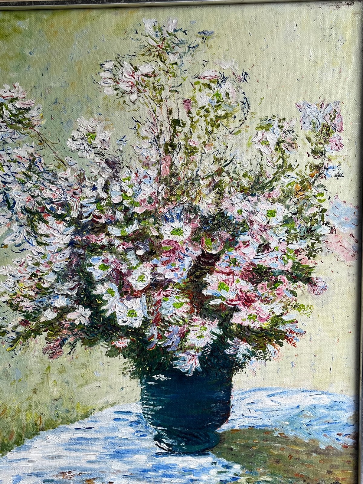 Bloemenvaas met fijne penseelstreken - 40x50cm, Handgeschilderd, Ophalen of Verzenden, Olieverf, Bloemen