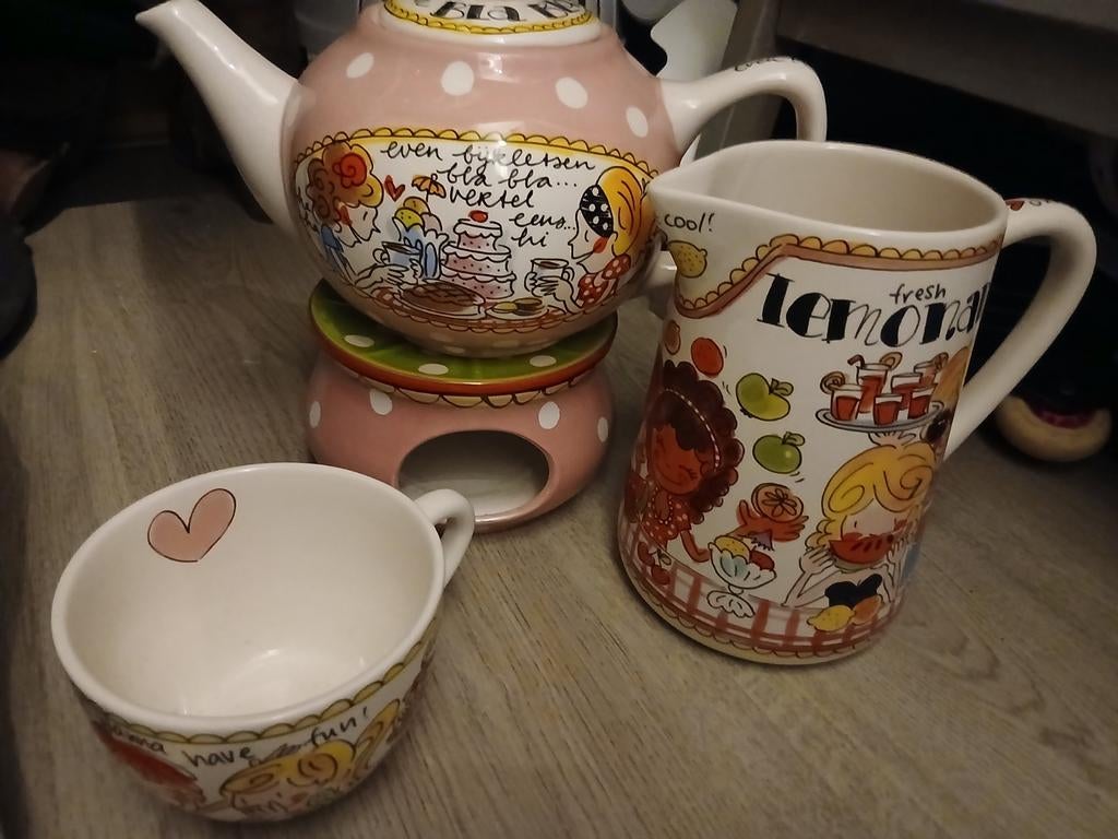 Blond Amsterdam theepot, theelicht, kan en mok, Gebruikt, Blond Amsterdam, Ophalen of Verzenden, Aardewerk