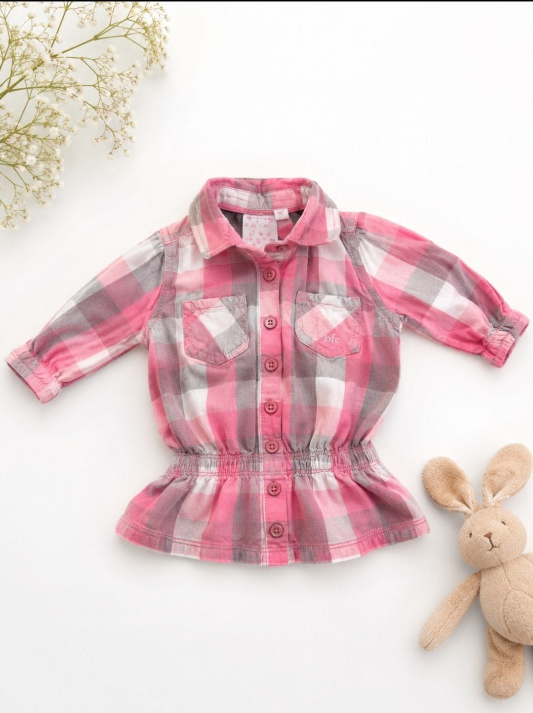 Geruit roze blouseje voor baby meisjes (maat 62), Kinderen en Baby's, Babykleding | Maat 62, Gebruikt, Meisje, BFC, Ophalen of Verzenden