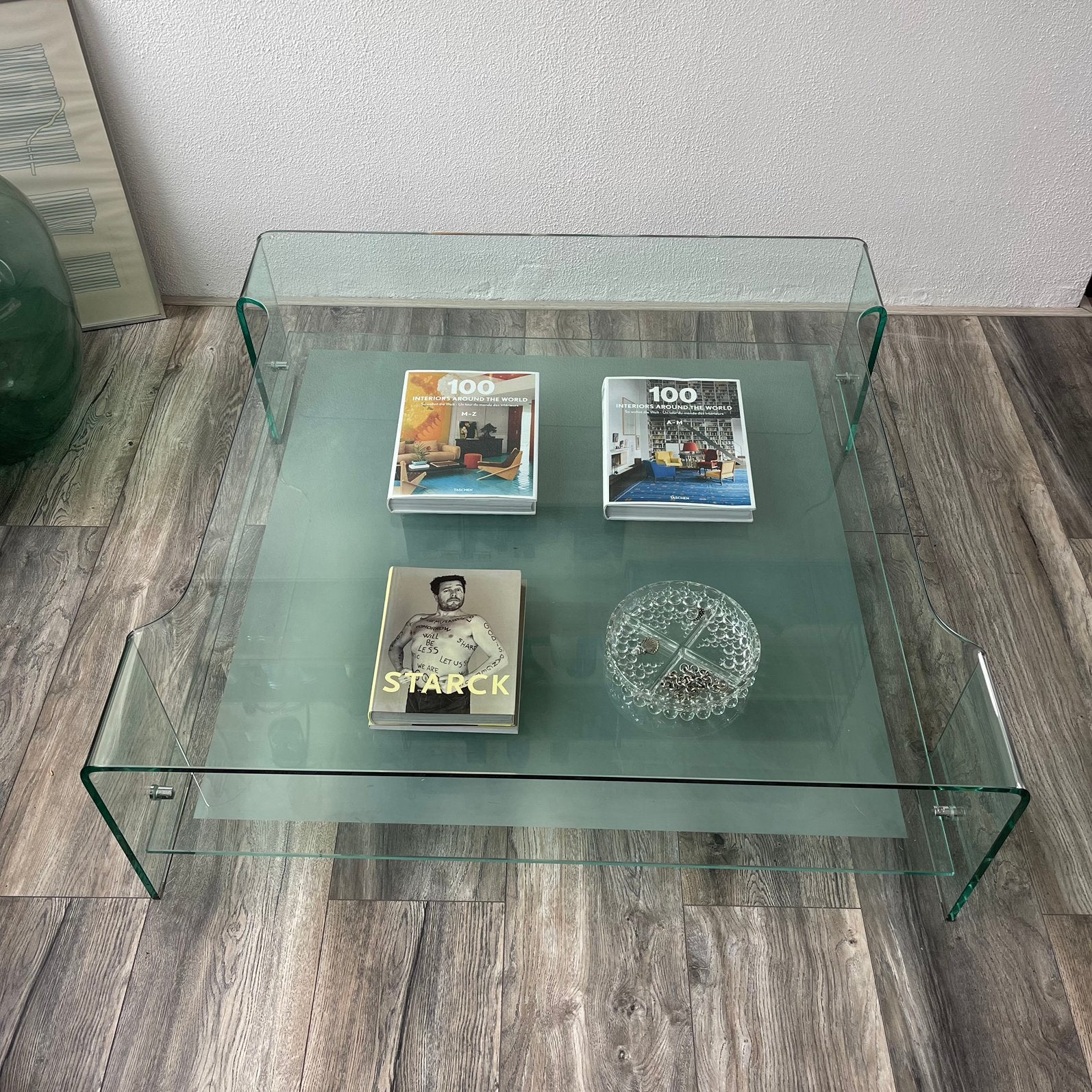 Design Vintage Glazen Salontafel | Glas met Tussenblad, Ophalen, 50 tot 100 cm, Rechthoekig, Glas