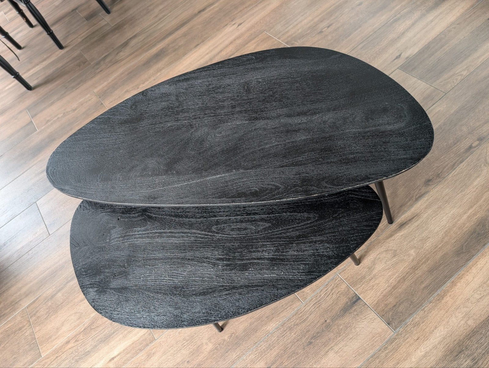 Salontafel set - organische vorm - zwart - massief hout, Ophalen, Gebruikt, 50 tot 100 cm, Rond