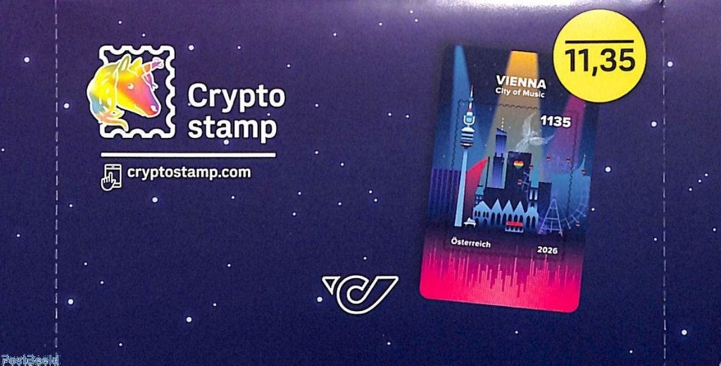 Crypto postzegel 2026, Vienna city of music, Ophalen of Verzenden, Postfris