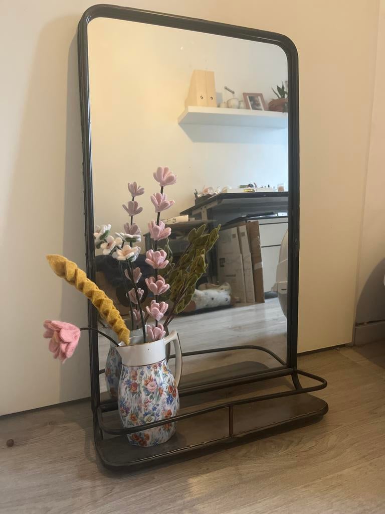 Grote spiegel met plank - Industrieel design, Ophalen, Minder dan 50 cm, Zo goed als nieuw, Minder dan 100 cm