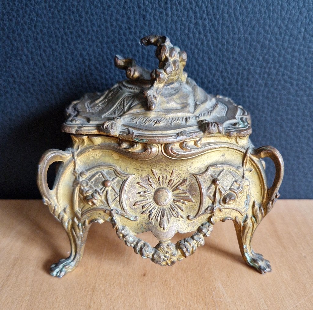Antiek Jugendstil spelter juweeldoosje Napoleon I rond 1890, Antiek en Kunst, Ophalen of Verzenden, Brons