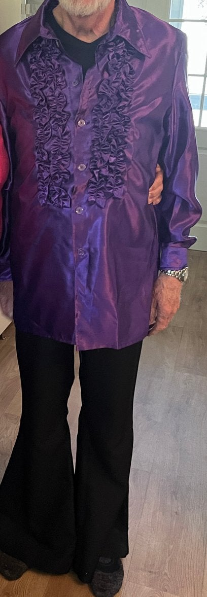 Carnavalskleding: Paarse blouse en zwarte broek, Kleding | Heren, Carnaval, Maat 48/50 (M), Ophalen of Verzenden, Zo goed als nieuw