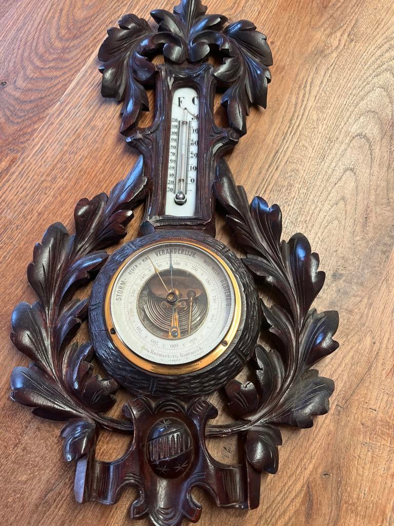 Antieke Barometer en Thermometer in Houten Frame, Ophalen, Gebruikt, Weerstation