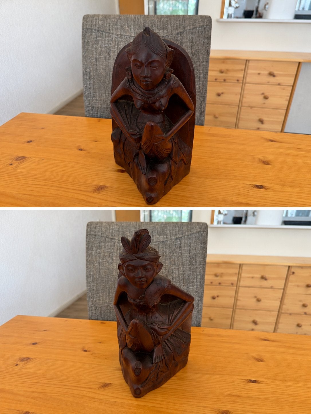 Indonesische boekensteunen man en vrouw –art deco, jaren '50, Art deco, Ophalen of Verzenden, Handgemaakt, 20 - 50 cm