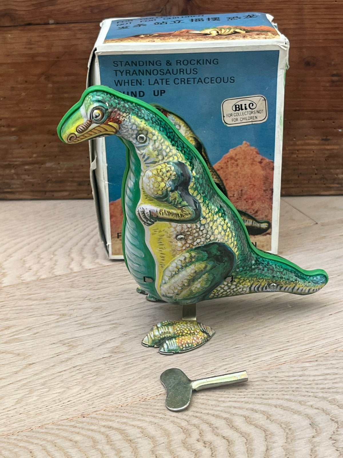 Vintage blikken speelgoed dinosaurus – wind-up – met doos, Verzenden