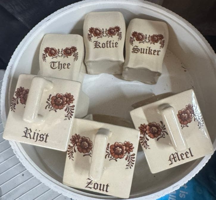 Vintage voorraadpotten set - Koffie, Suiker, Thee, Rijst, Me, Ophalen