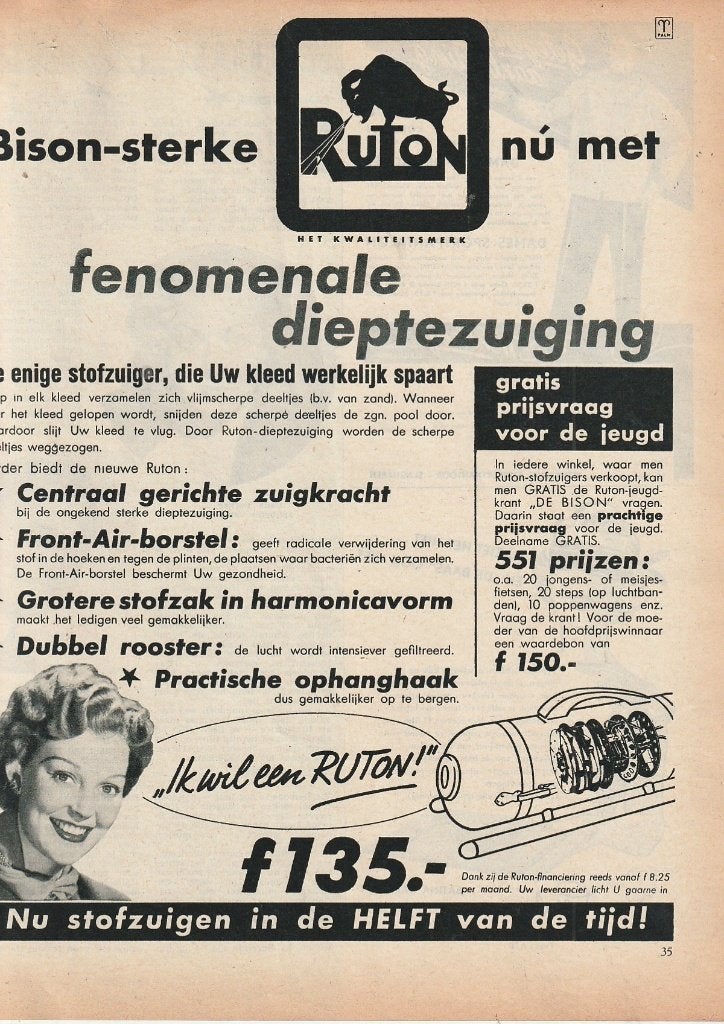 Retro reclame 1955 Ruton stofzuiger met dieptezuiging, Verzamelen, Verzenden, Overige typen