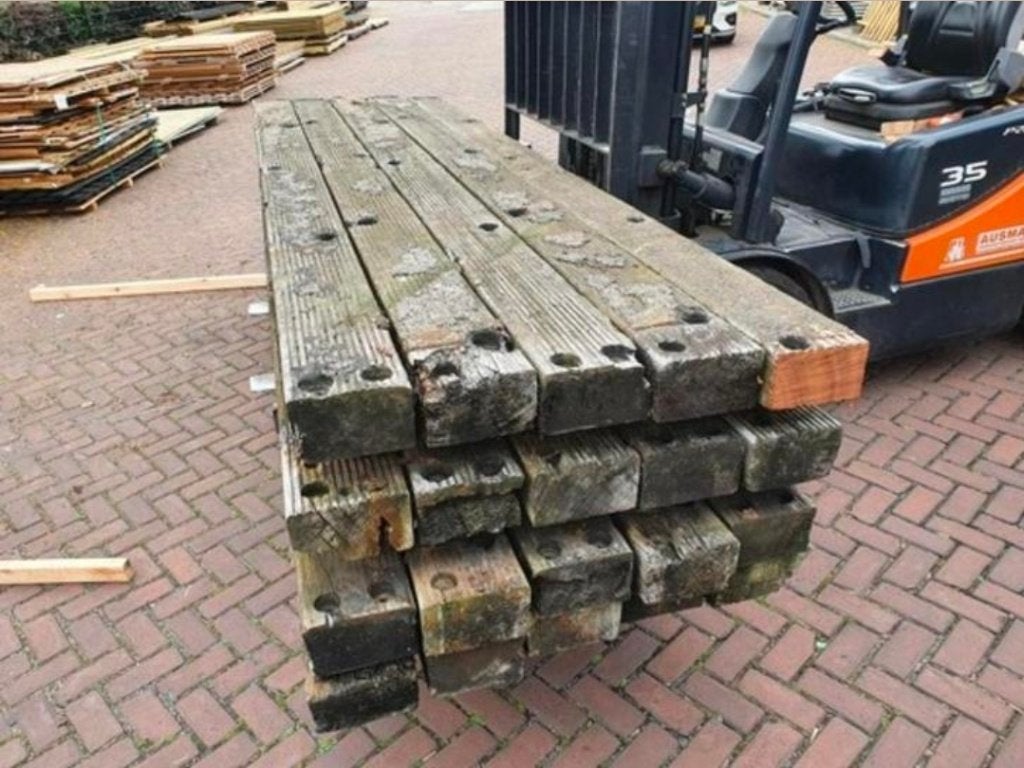 Brugdekdelen - wisselbielzen - Hardhouten balken - gebruikt, Tuin en Terras, Ophalen, 250 cm of meer, Balken, Hardhout