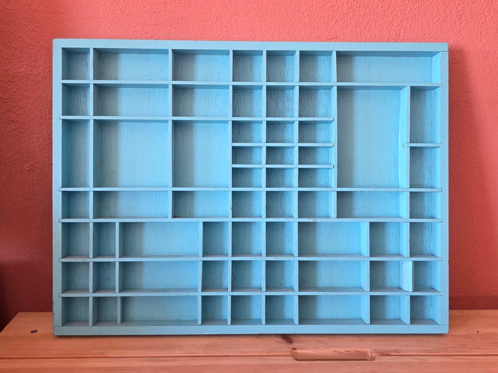 Vintage Letterbak / Vakkenkastje - Lichtblauw Hout, Ophalen, Gebruikt, Blauw, Vintage