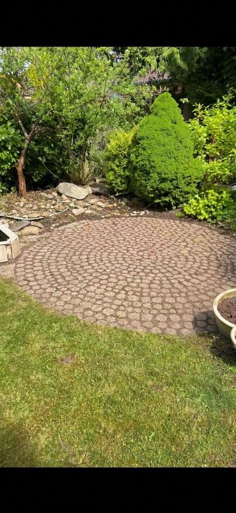 Ronde stenen/klinkers rood en geel, Tuin en Terras, Tegels en Klinkers, Ophalen, Gebruikt, Klinkers, 10 m² of meer