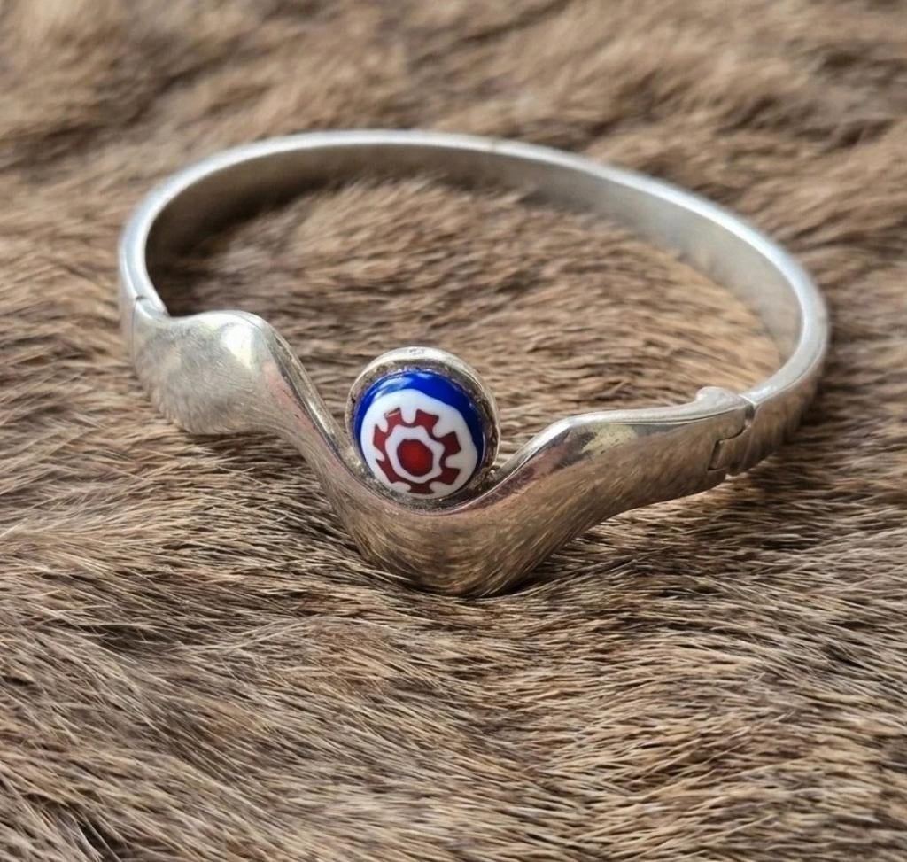 Vintage 800 Zilveren Armband met Murano Glas – Italie-37g, Sieraden, Tassen en Uiterlijk, Armbanden, Gebruikt, Zilver, Zilver