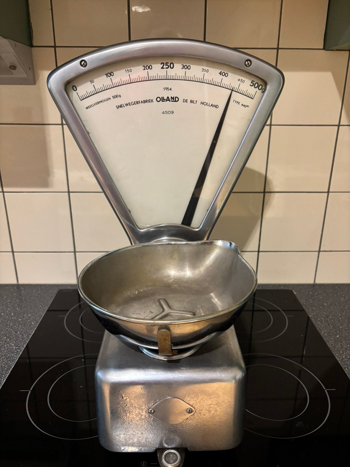 Vintage weegschaal, Witgoed en Apparatuur, Weegschalen, Ophalen, Keukenweegschaal, Analoog, 500 gram of grover