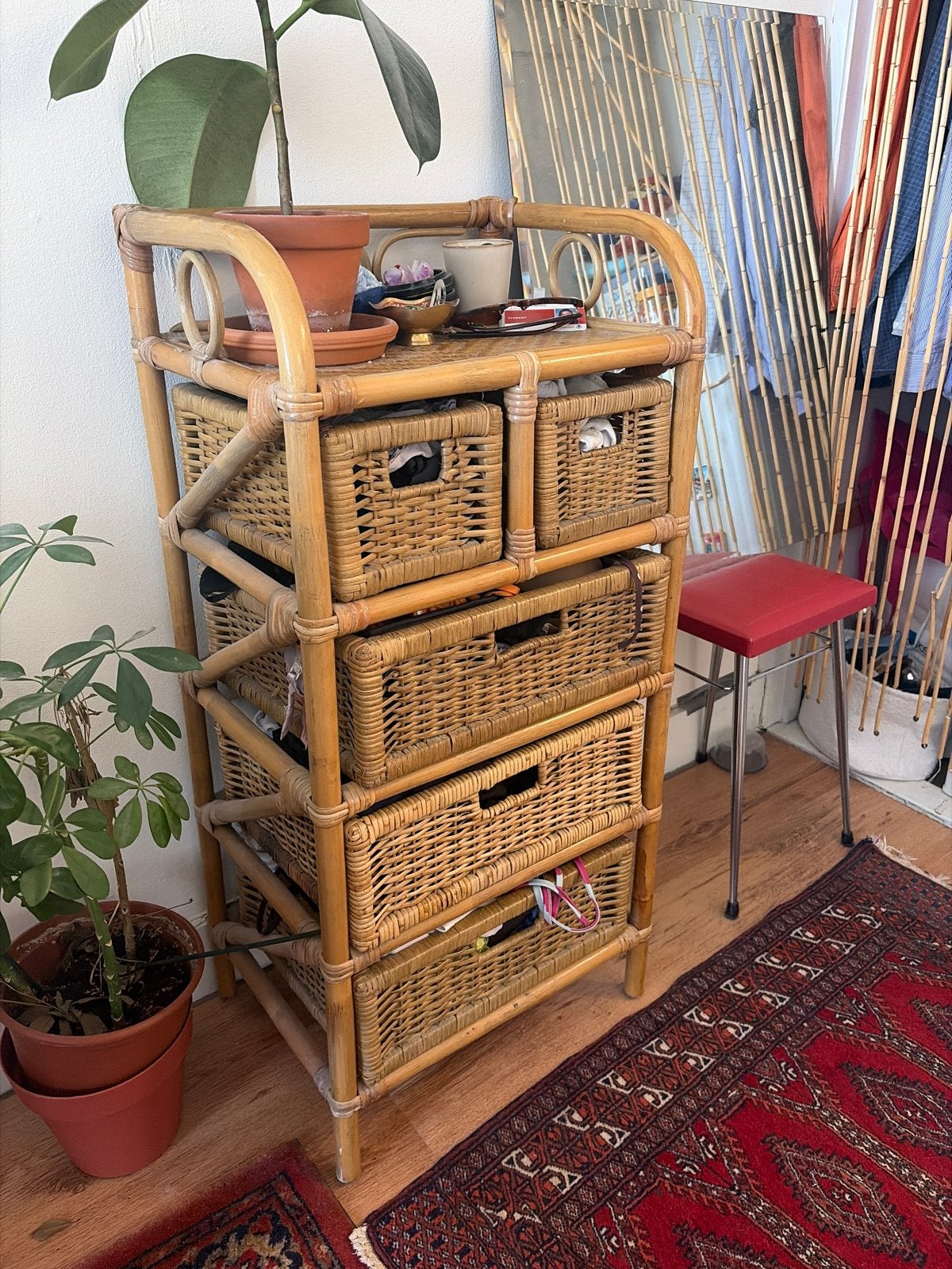 Set van 2 rotan ladekastjes: 120 cm en 65 cm hoog, Huis en Inrichting, Ophalen, Overige materialen, Minder dan 50 cm, Gebruikt