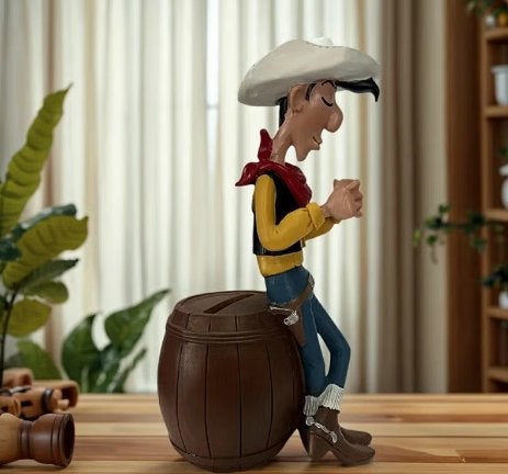 Vintage collectors figuur Lucky Luke met ton (19cm), Verzamelen, Ophalen of Verzenden, Nieuw, Overige thema's