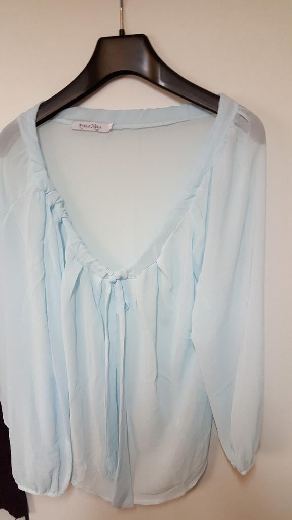 PERLA NERA LICHTBLAUWE CHIFFON BLOUSE MAAT S, Nieuw, Perla nera, Maat 36 (S), Verzenden