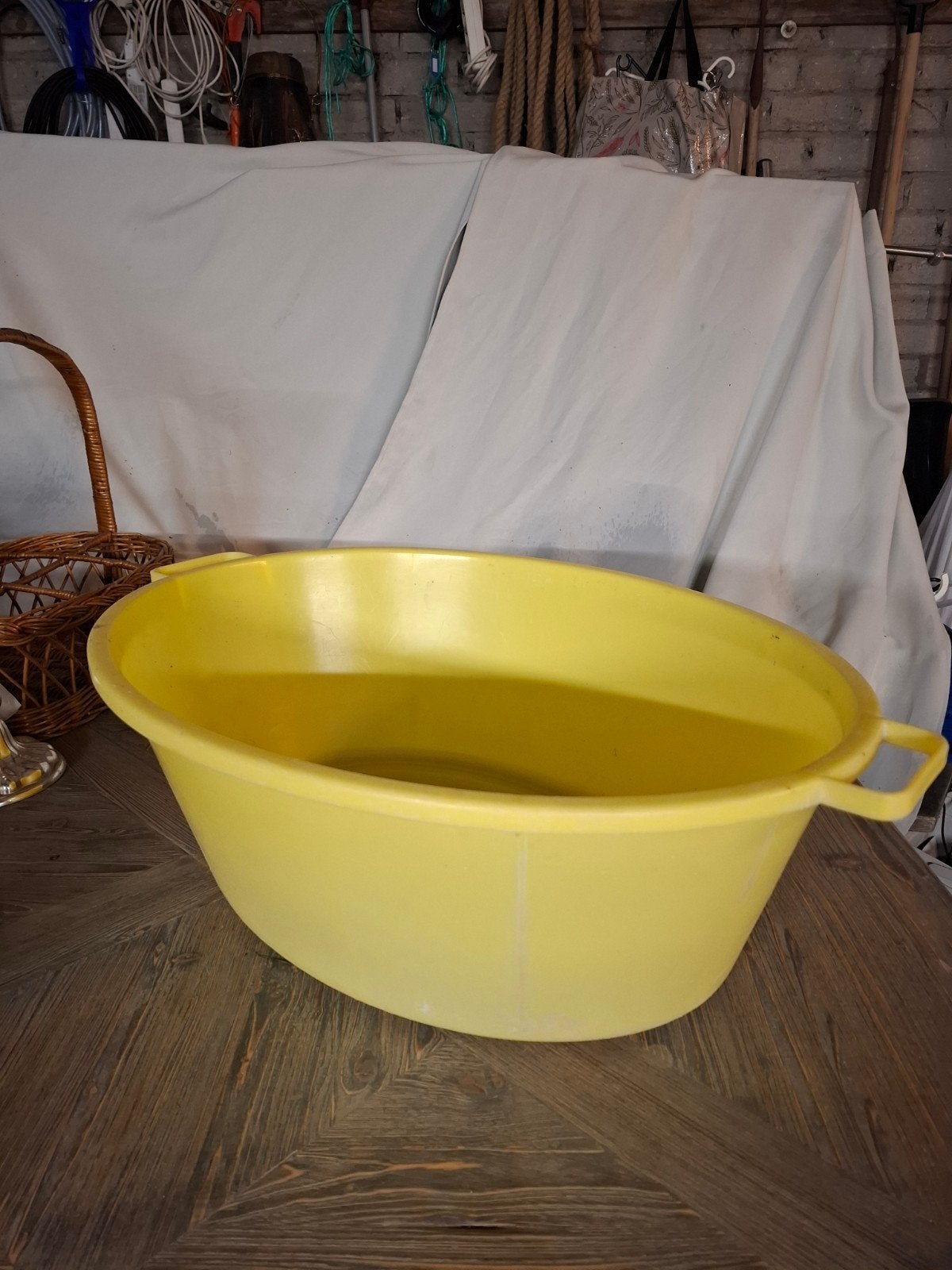 Grote Gele Wastobbe / Wasmand - Vintage Kunststof, Ophalen, Vintage, Gebruikt, Kunststof