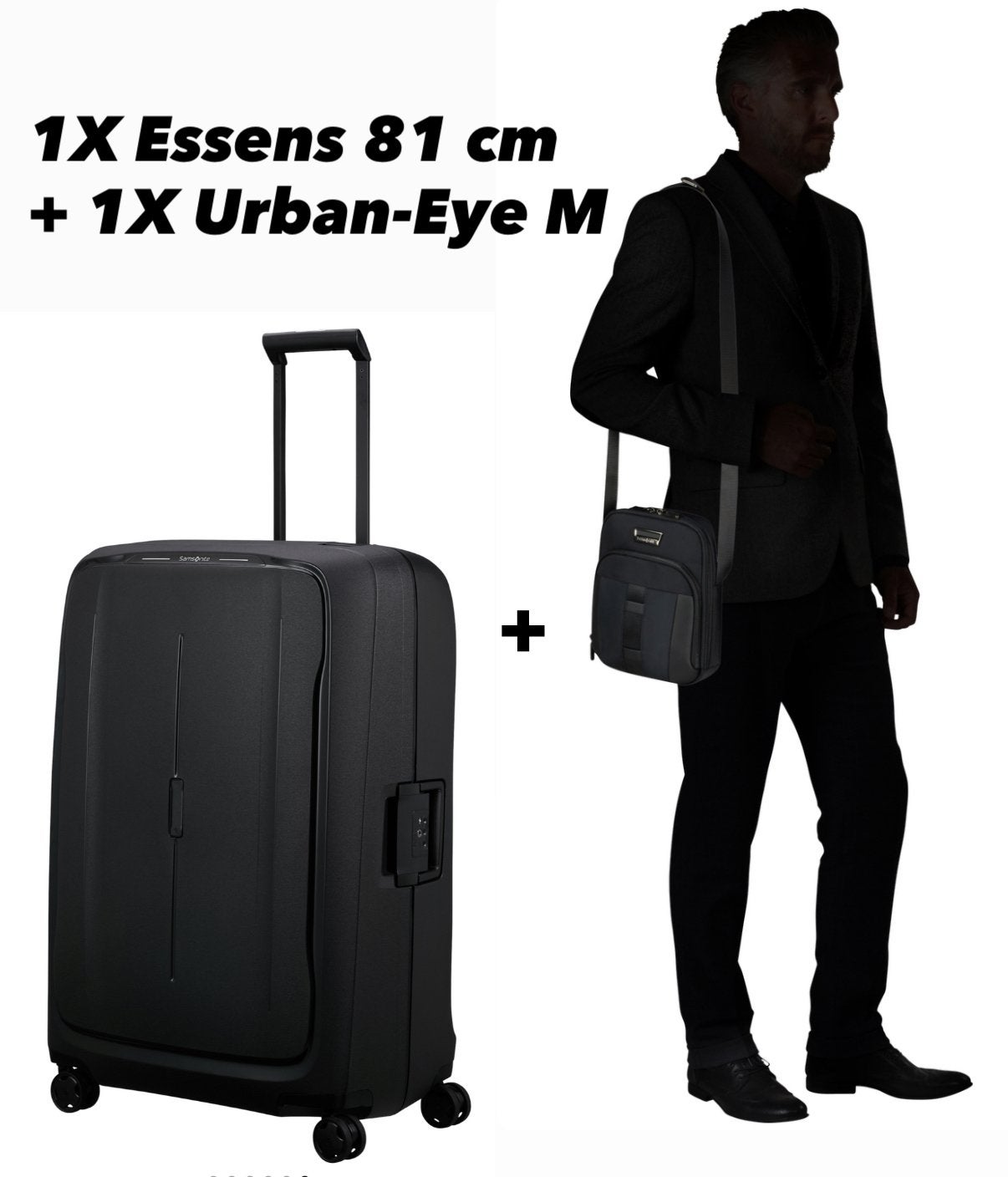 Samsonite Essens Koffer (81cm) + Urban-Eye Crossbody Tas M, 30 cm of meer, Zwart, Zo goed als nieuw, 75 cm of meer
