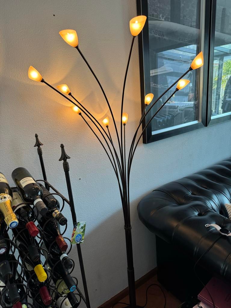 Design vloerlamp 10-lichts met dimmer, Ophalen, Gebruikt, Metaal, 150 tot 200 cm
