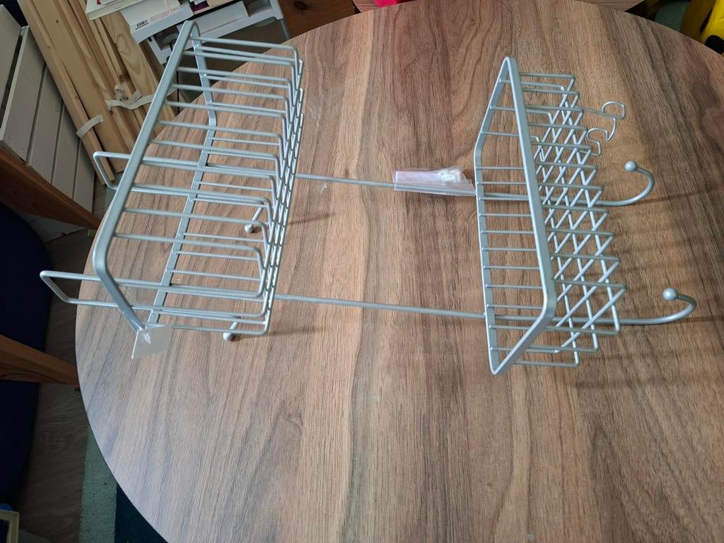 Nieuwe metalen ophanger met 2 mandjes en haken, Ophalen of Verzenden, Nieuw, Zilver, Metaal