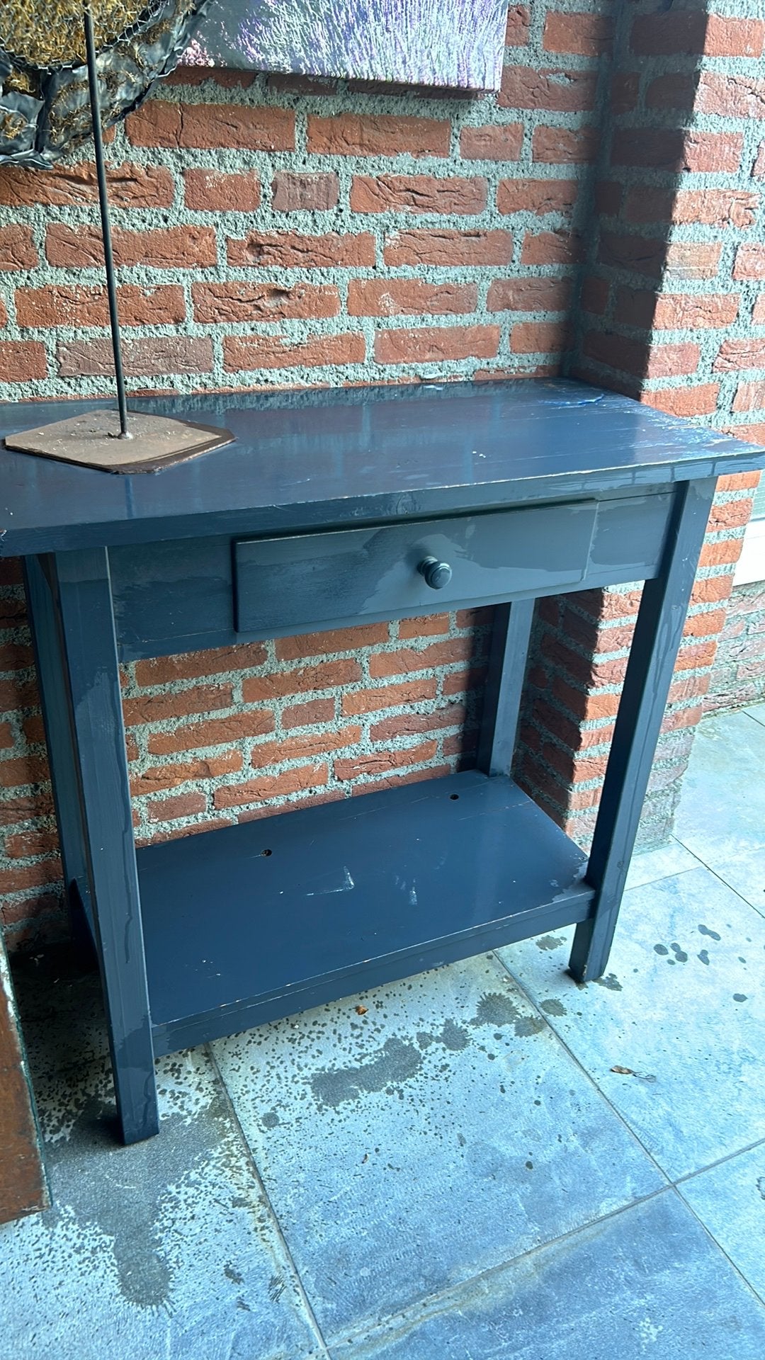 Donkergrijs houten tuin tafel, Tuin en Terras, Ophalen, Gebruikt, Rechthoekig