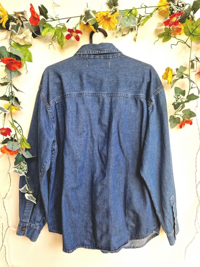 Super leuke unieke vintage denim overhemd borduursels, Ophalen of Verzenden, Zo goed als nieuw, Maat 42/44 (L), Blauw