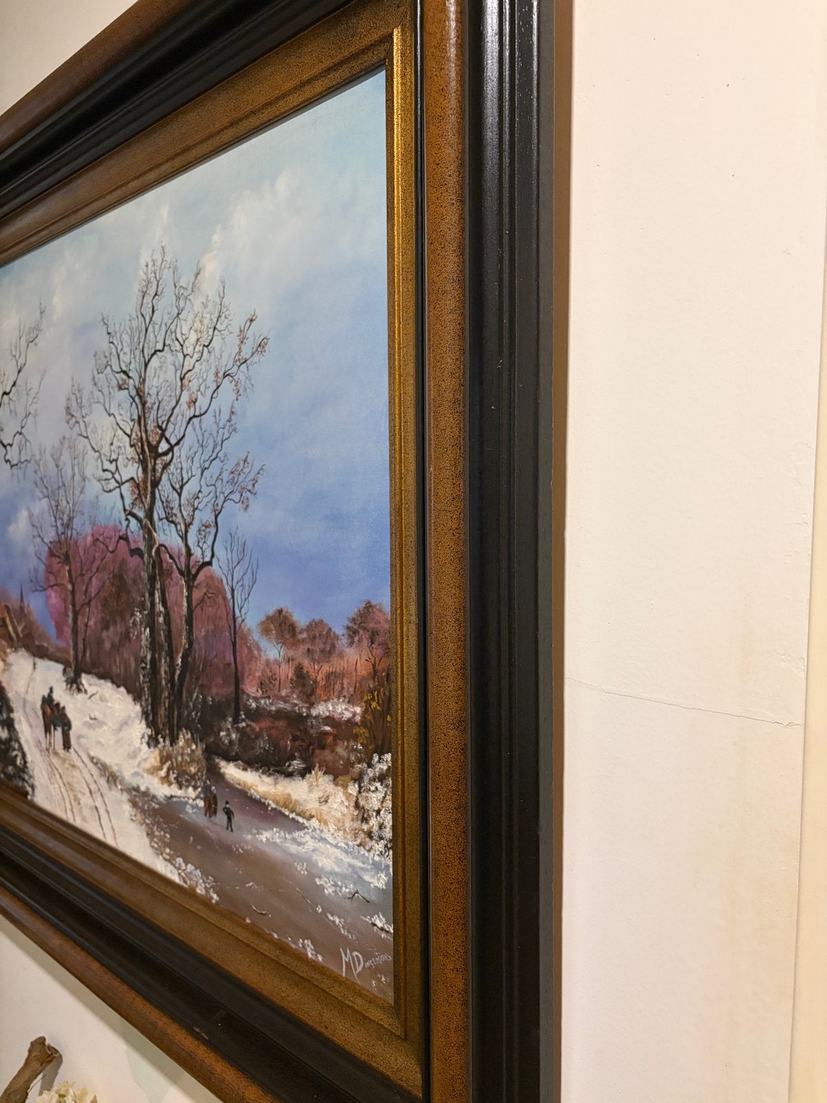 Schilderij Winterlandschap M. Dingemans . prachtige lijst!, Doek, Ophalen of Verzenden, Gesigneerd, Landschap