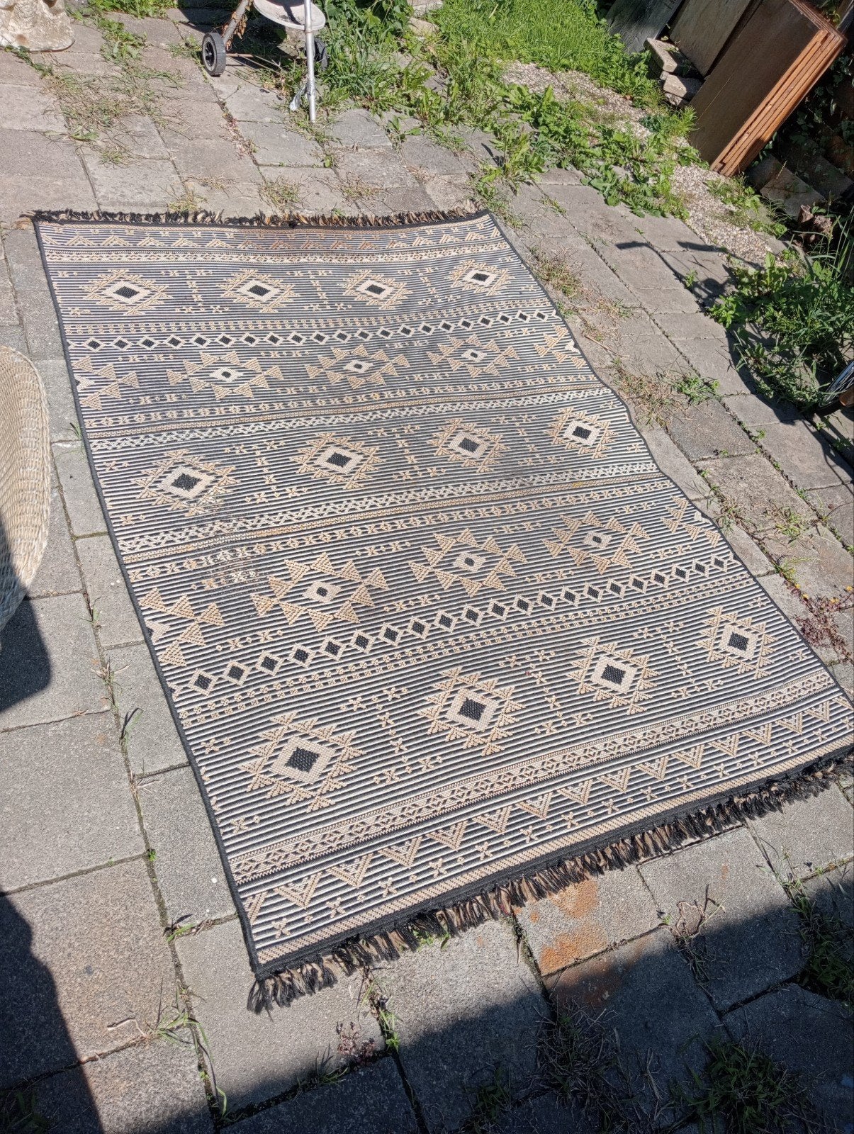 kleed Zwart/Beige met Aztec Patroon - 230x160 cm, 150 tot 200 cm, Onbekend, 200 cm of meer, Ophalen of Verzenden