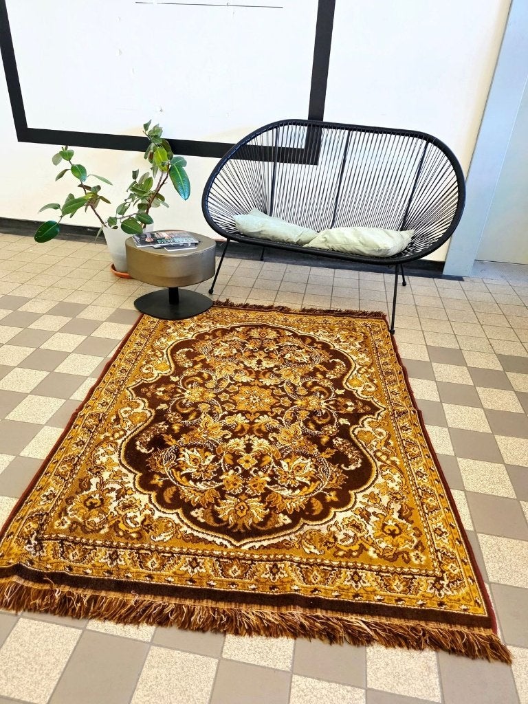 9707:Vintage Oriental / Persian-Style Area Rug (126x175 cm), 100 tot 150 cm, Bruin, Vintage, Ophalen of Verzenden