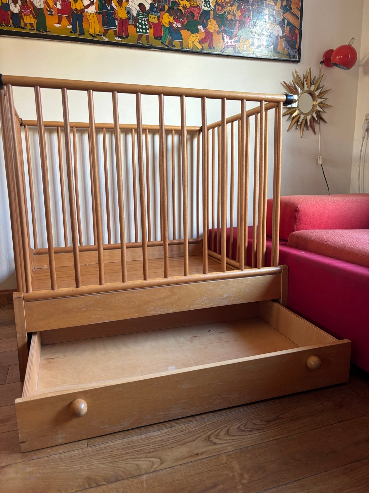 Retro baby box met opberg lade, Ophalen, Zo goed als nieuw, Lade