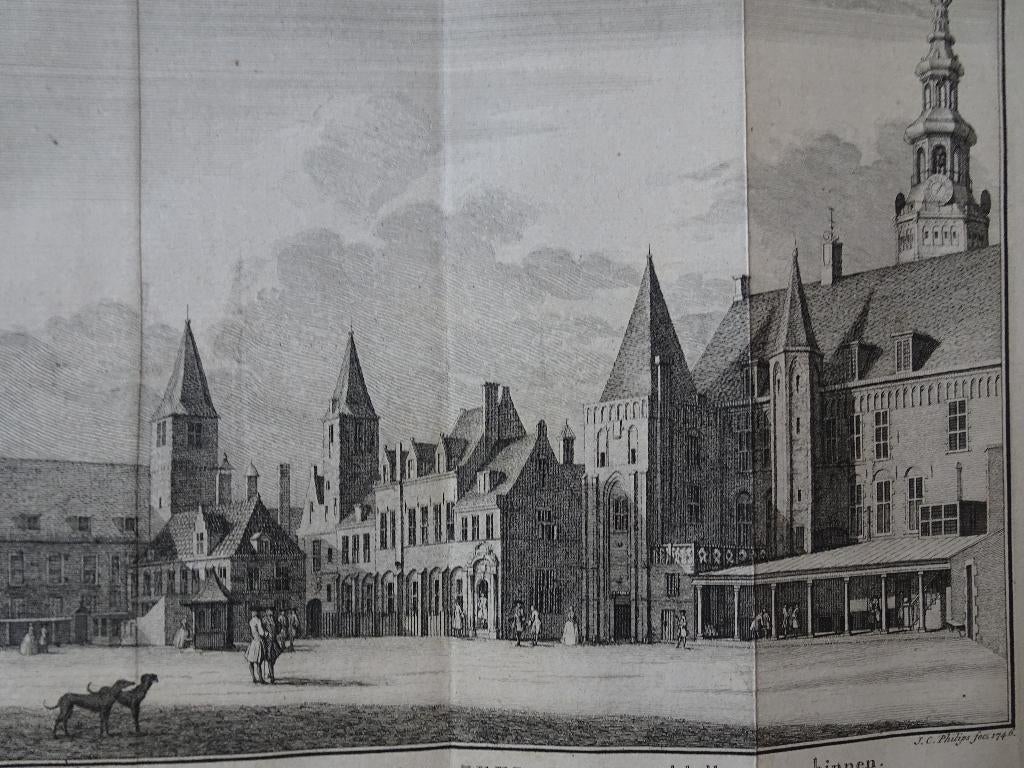 gravure Abdij en Hof van Zeeland Middelburg JC Philips 1746, Verzenden, Architectuur, Gravure, 1700 - 1799