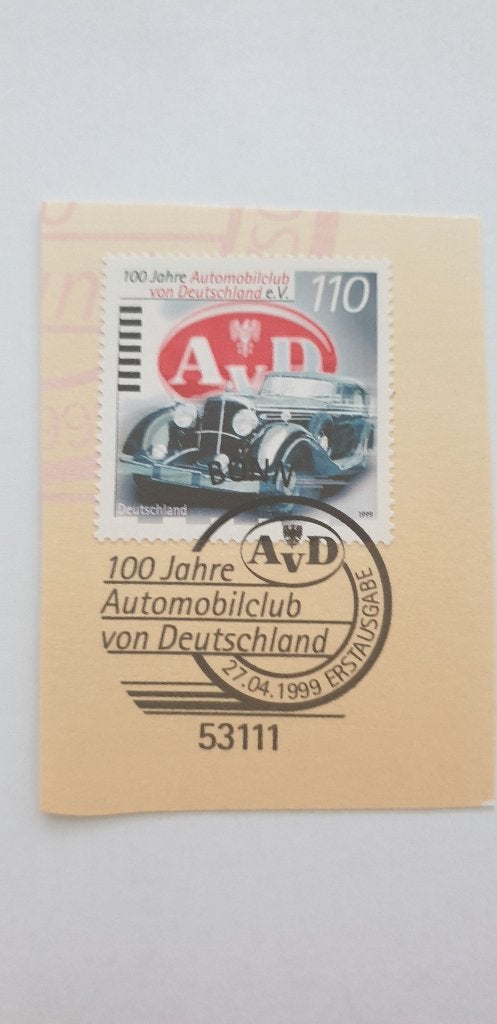 6293 duitsland 100 jahre automobilclub 1999 1e dag stempel, Postzegels en Munten, Verzenden, BRD