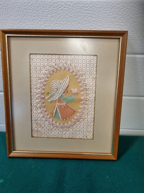 schilderij meisje met vogel papier en stof, Ophalen of Verzenden, 'T Olde Gre-j, Info@toldegrej.nl, Endepoelstraat 20f Didam