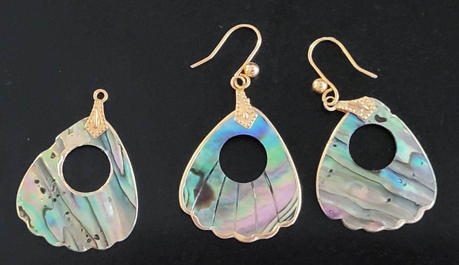 Paua schelp(nieuw zeeland)oorbellen en hanger., Ophalen of Verzenden, Nieuw, Overige kleuren, Overige materialen