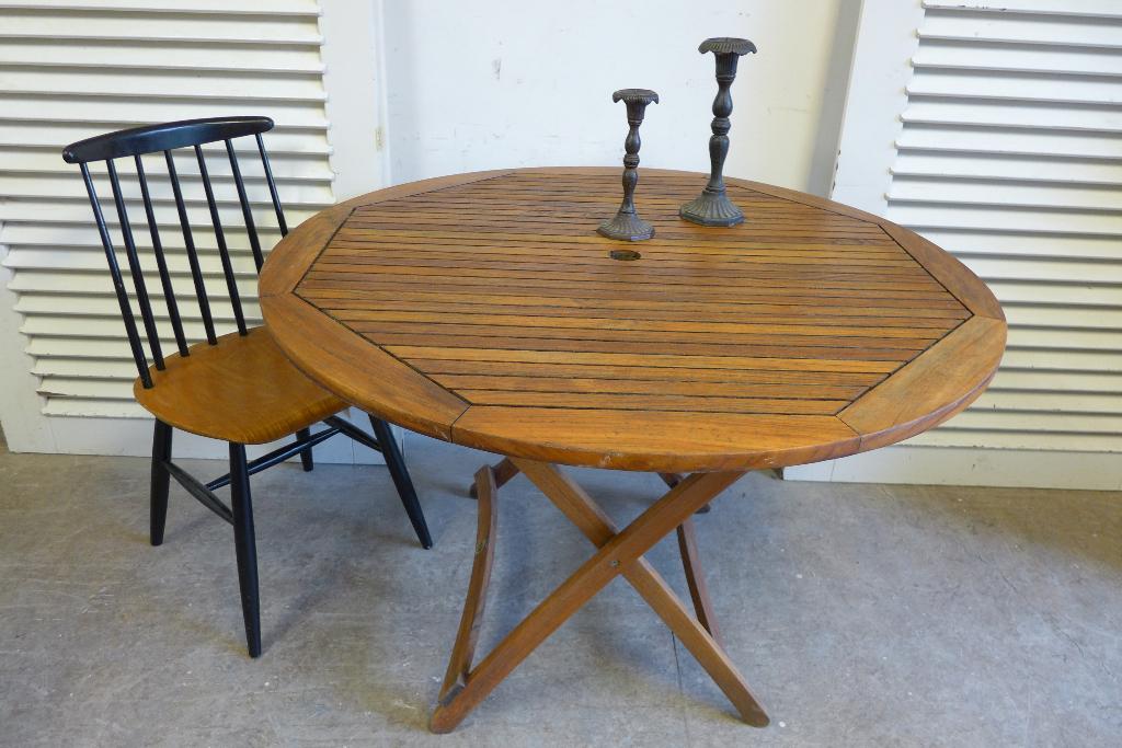 Ronde teakhouten inklapbare tuintafel, Tuin en Terras, Ophalen, Gebruikt, Onbekend, Onbekend