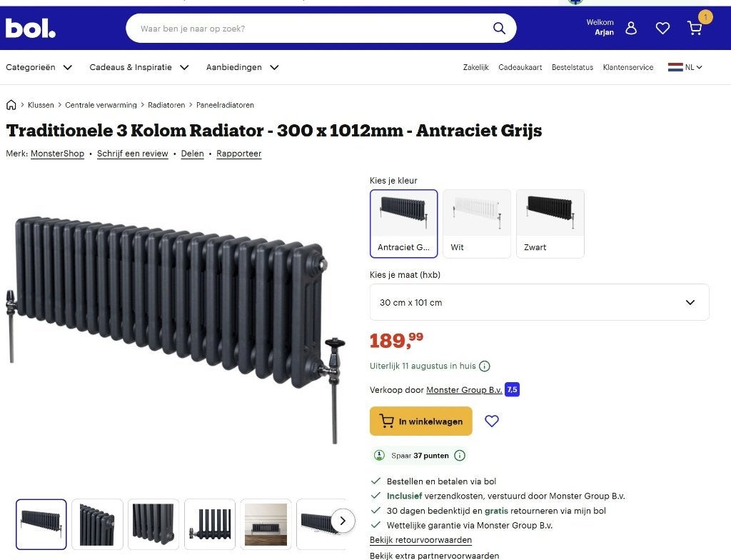 2x Nieuwe Traditionele 3 Kolom Radiator Antraciet 300 x 1012, 30 tot 80 cm, Radiator, Nieuw, Ophalen of Verzenden