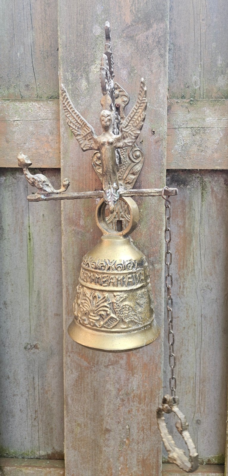 Antieke bronzen kloosterbel met engelen en Latijnse tekst, Antiek en Kunst, Ophalen of Verzenden