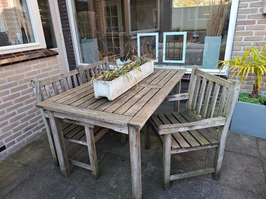 Hardhouten tuinset met 3 stoelen, Ophalen, Gebruikt
