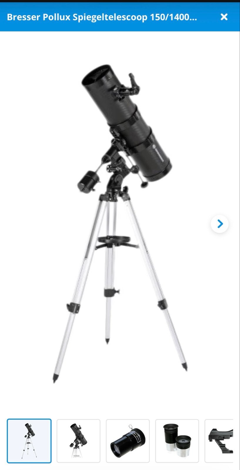 Bresser Pollux Spiegeltelescoop 150/1400 EQ3, Ophalen, 80 tot 200 mm, Spiegeltelescoop (reflector), Nieuw