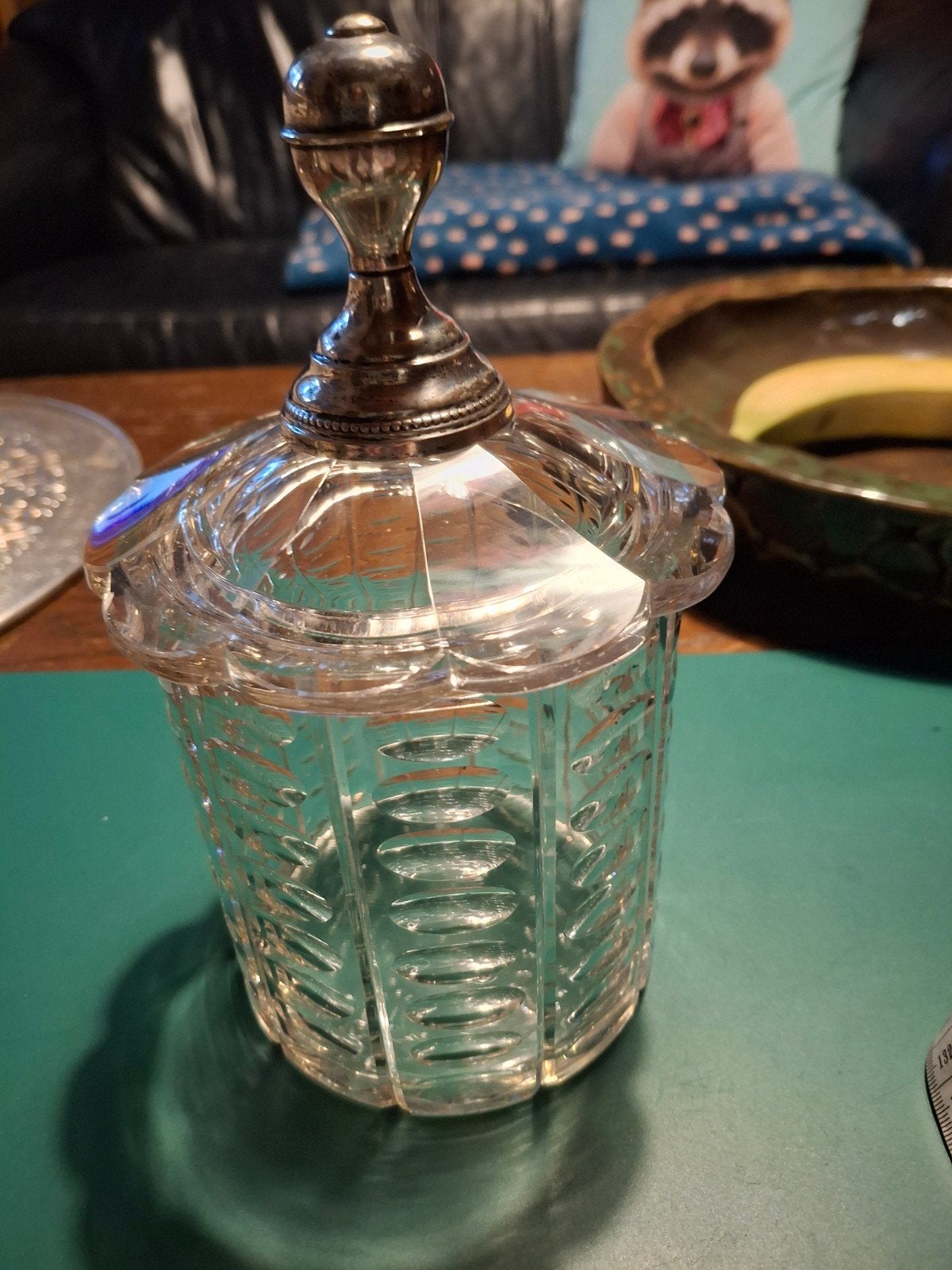 Koekpot geslepen glas met  zilveren  knop, Antiek en Kunst, Ophalen of Verzenden